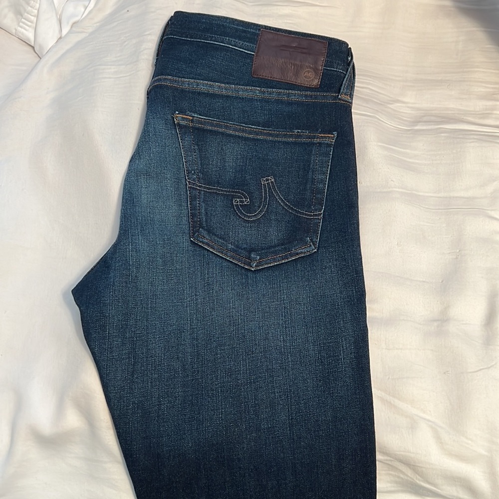 AG Jeans, slim straight fit, dark wash jeans, size 33x34